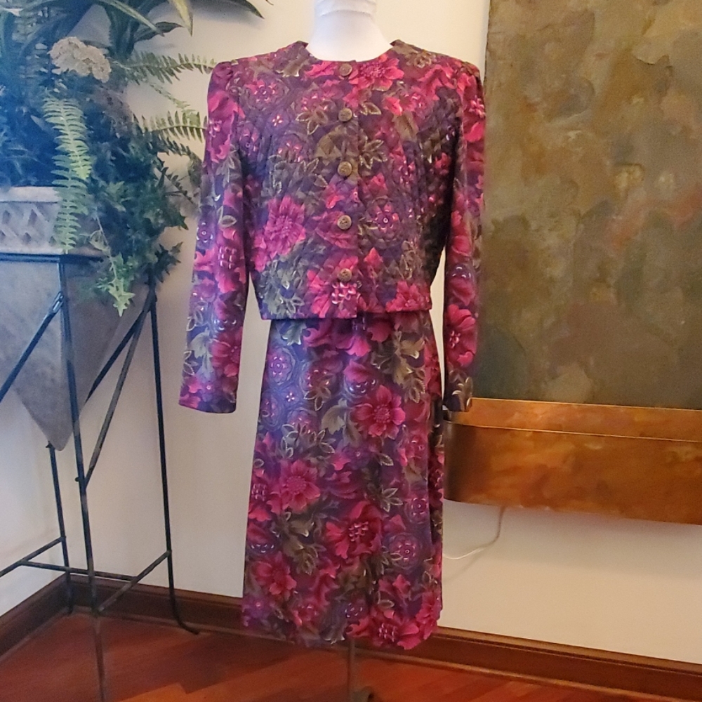 Vintage 2-Pc Floral Dress - Caroline Wells - Sz 12